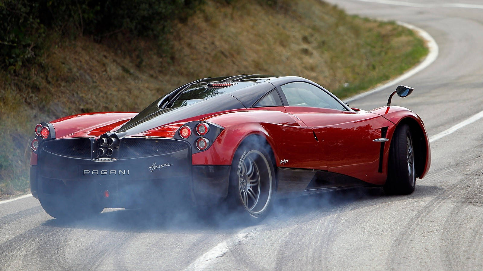 Pagani Huayra, red, curved road, HD Desktop Wallpaper