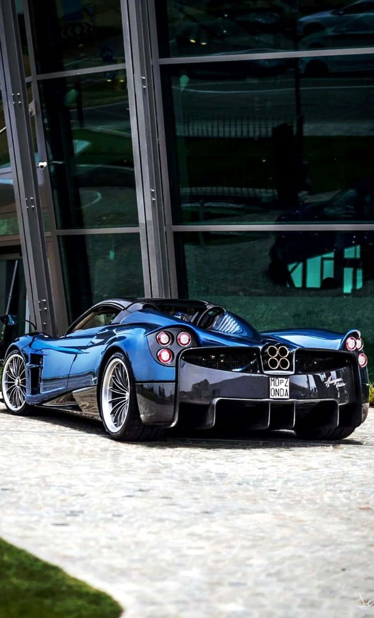 Pagani Huayra Roadster BC, glossy blue, stone pavement, Full HD Phone Wallpaper