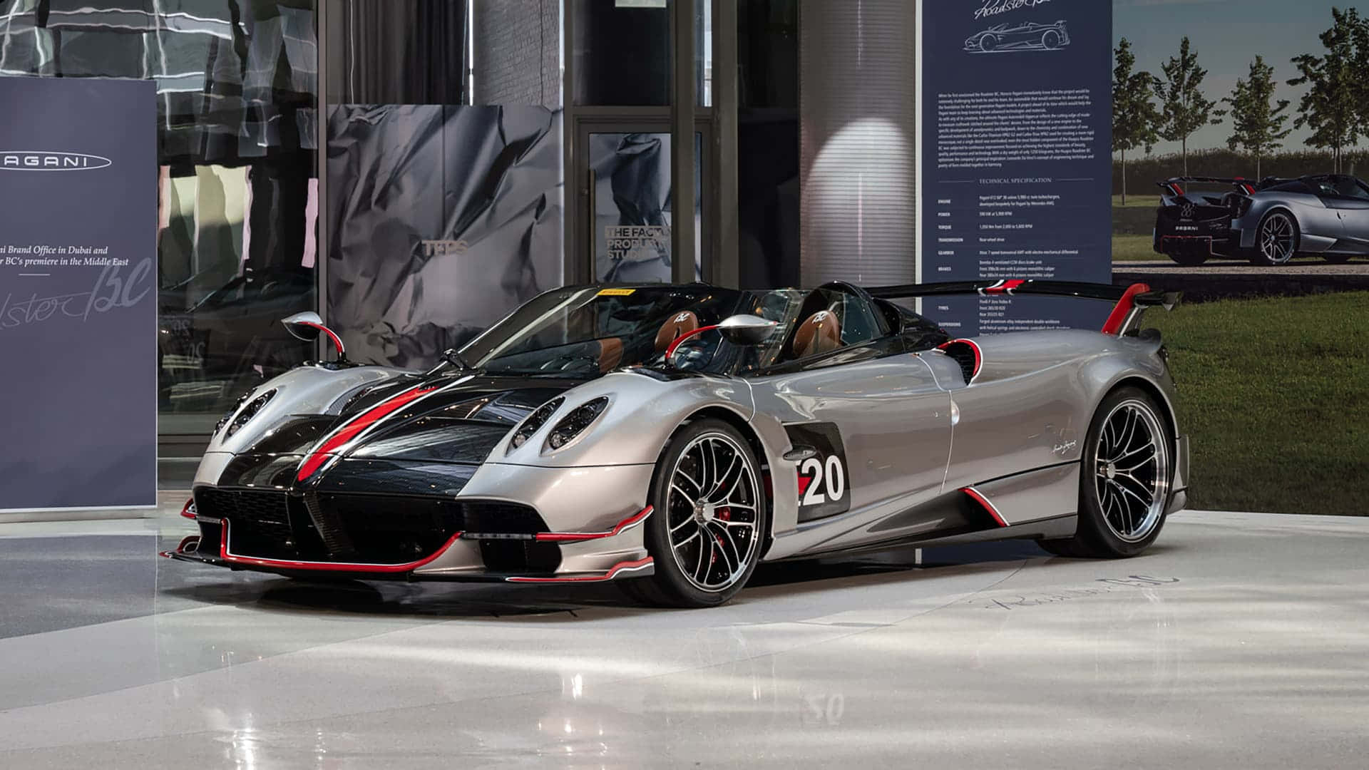 Pagani Huayra Roadster BC, silver, red accents, Full HD Desktop Wallpaper