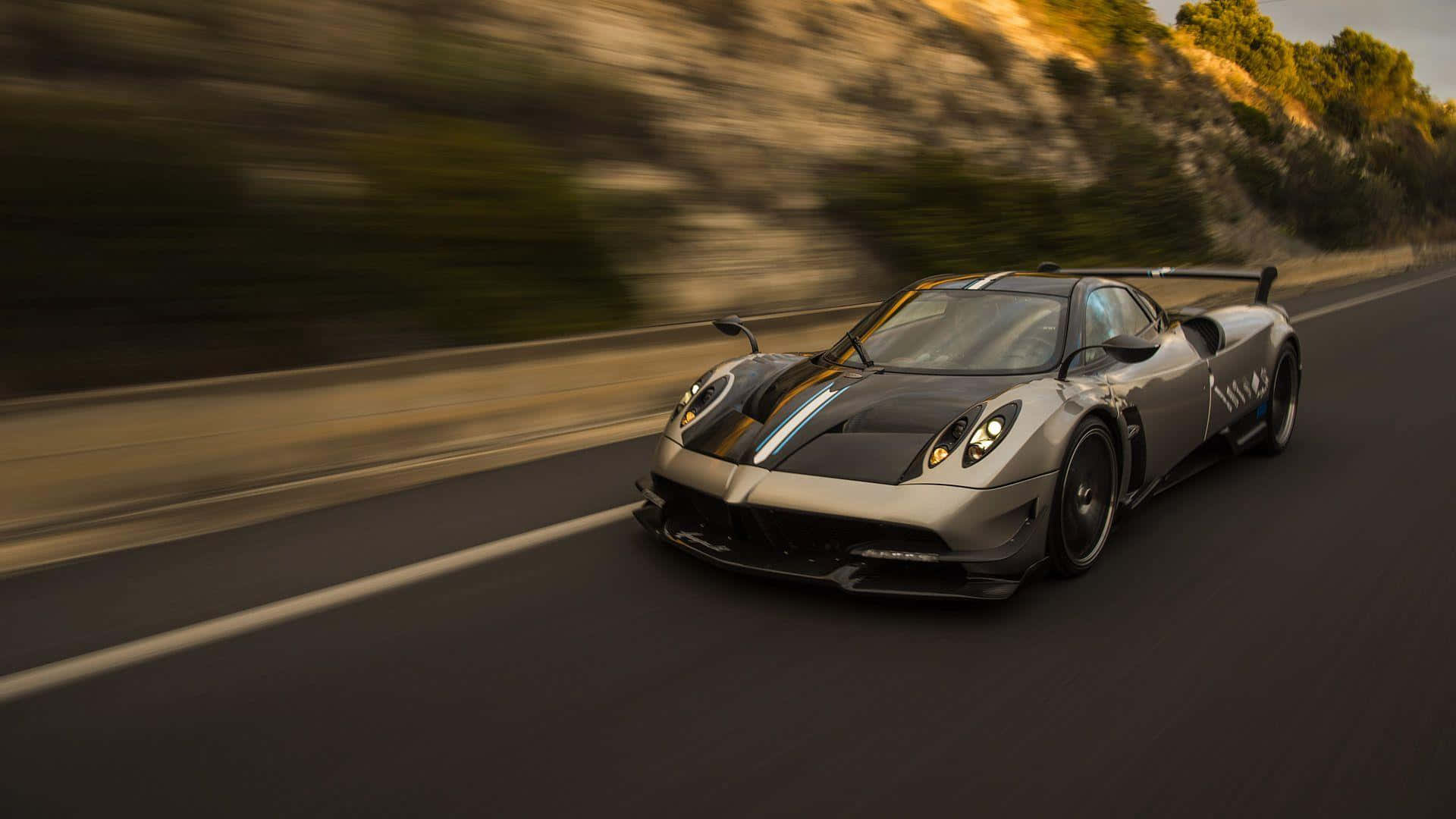 Pagani Huayra BC, silver, winding mountain road, Full HD Desktop Wallpaper