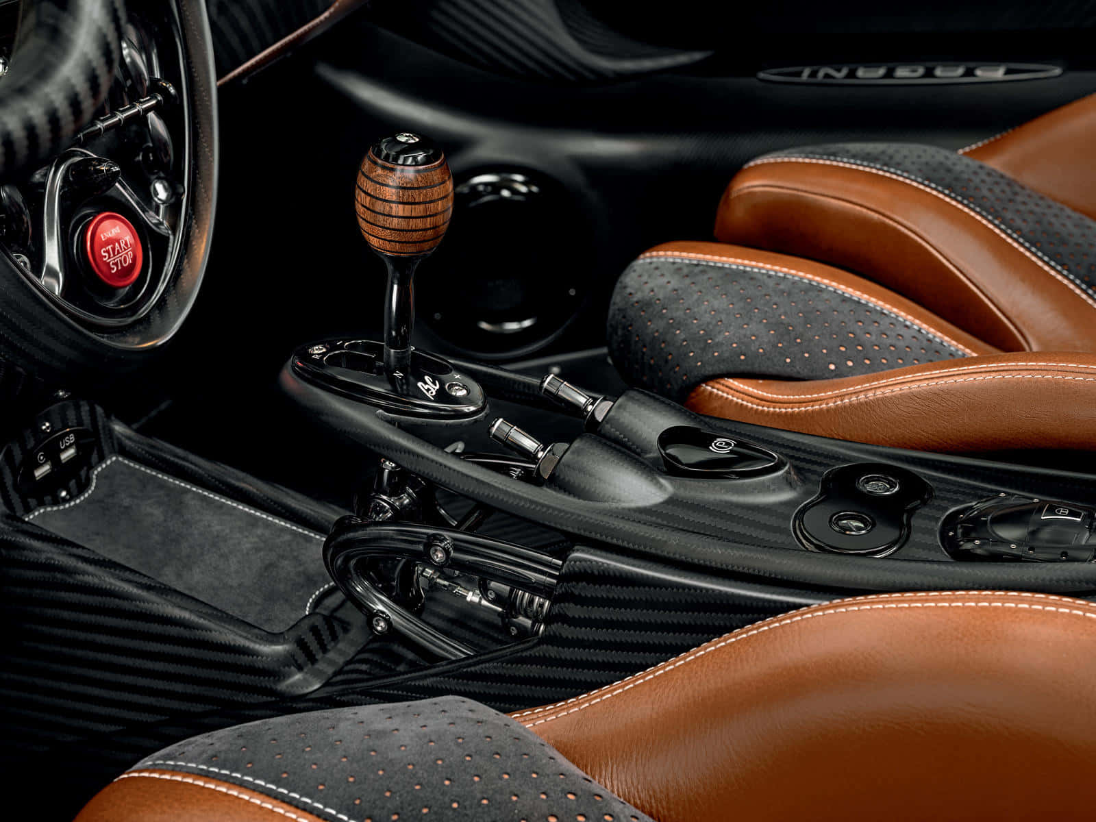 Pagani Huayra Roadster BC, carbon fiber trim, brown leather seats, HD Desktop Wallpaper