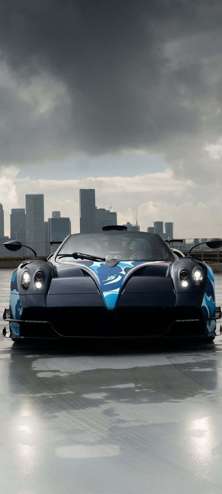 Pagani Huayra Roadster BC, blue and black, glowing headlights, HD Phone Wallpaper