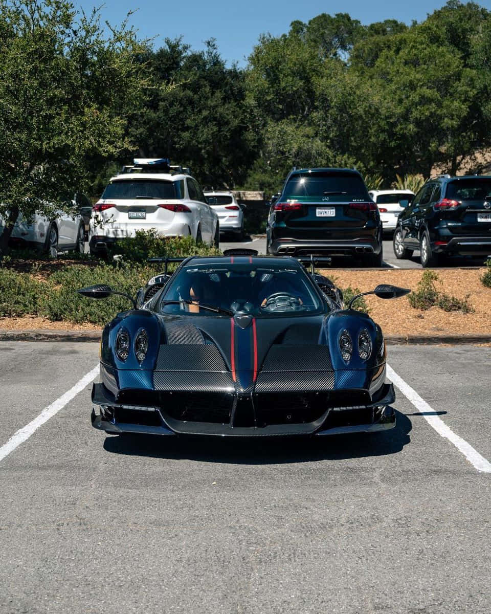 Pagani Huayra Roadster BC, black carbon fiber, red accents, SD Phone Wallpaper