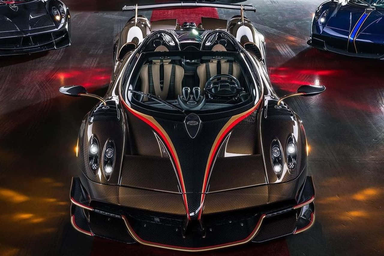 Pagani Huayra Roadster BC, black carbon fiber, red accents, HD Desktop Wallpaper