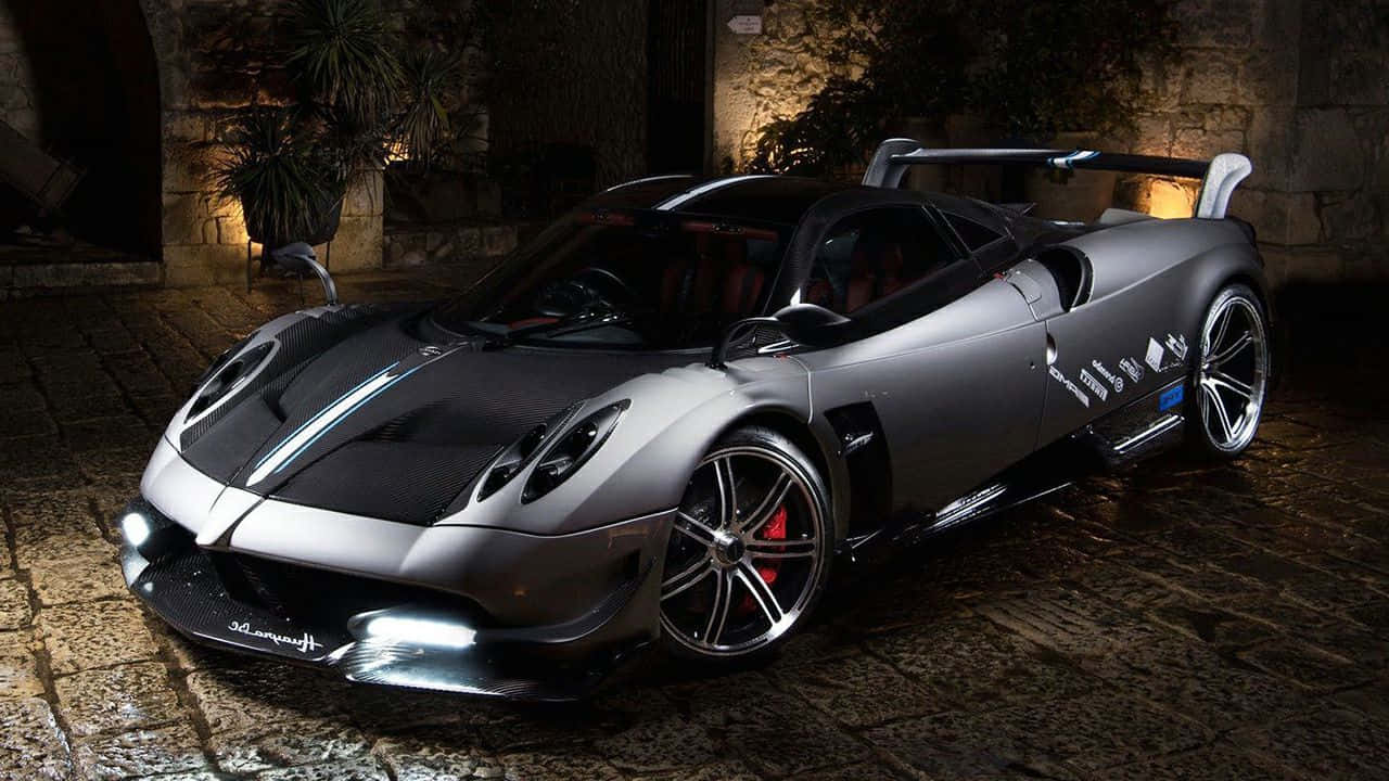 Pagani Huayra BC, silver, night lights, HD Desktop Wallpaper