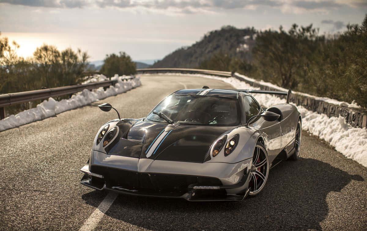 Pagani Huayra BC, silver, winding mountain road, SD Desktop Wallpaper