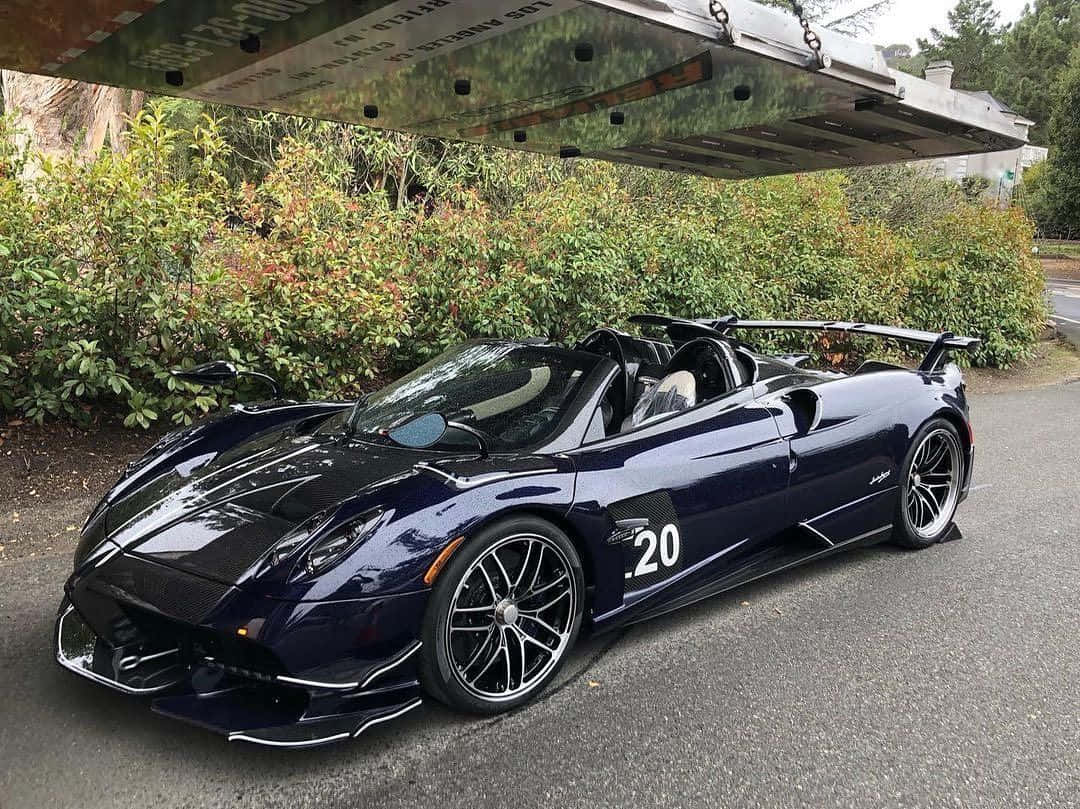 Pagani Huayra Roadster BC, navy blue, racing number 20, SD Desktop Wallpaper
