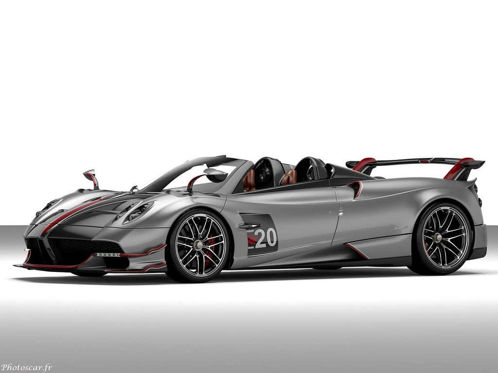 Pagani Huayra Roadster BC, silver, red accents, SD Desktop Wallpaper
