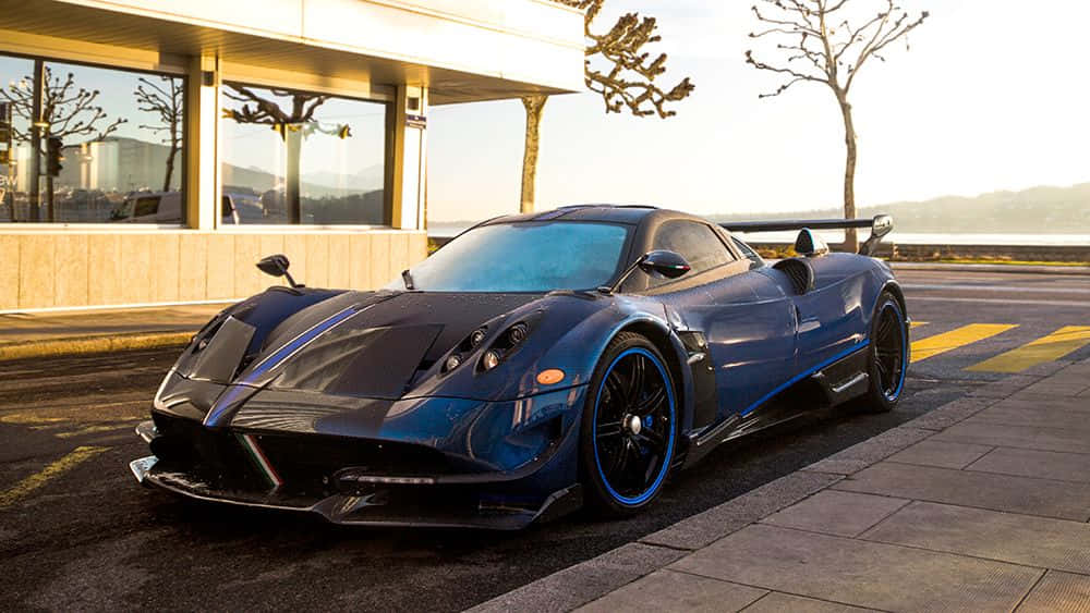 Pagani Huayra Roadster BC, blue, golden sunset light, SD Desktop Wallpaper