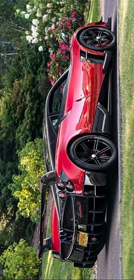 Pagani Huayra Roadster BC, glossy red, black accents, SD Phone Wallpaper