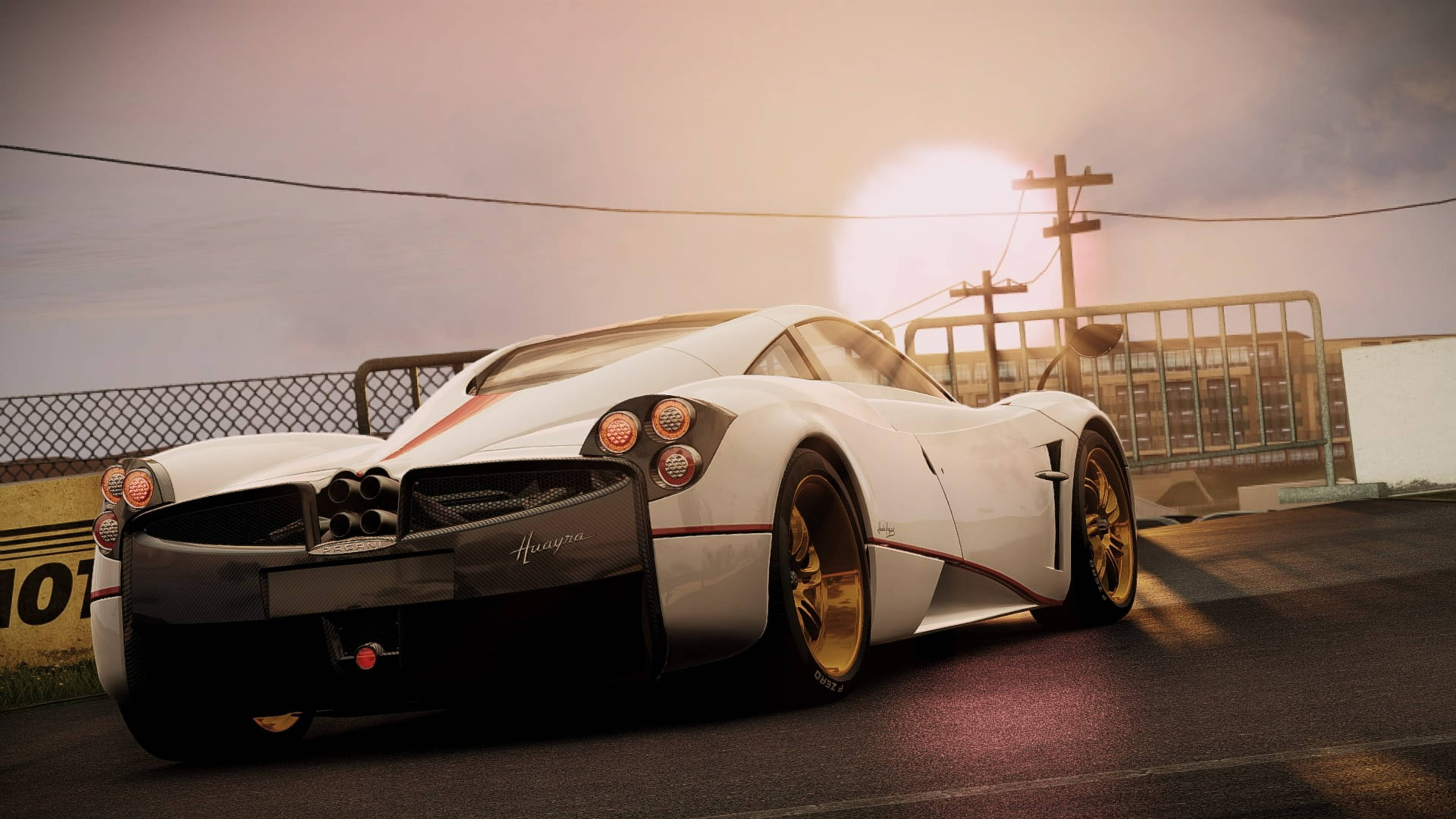 Pagani Huayra, white, gold rims, 4K Desktop Wallpaper