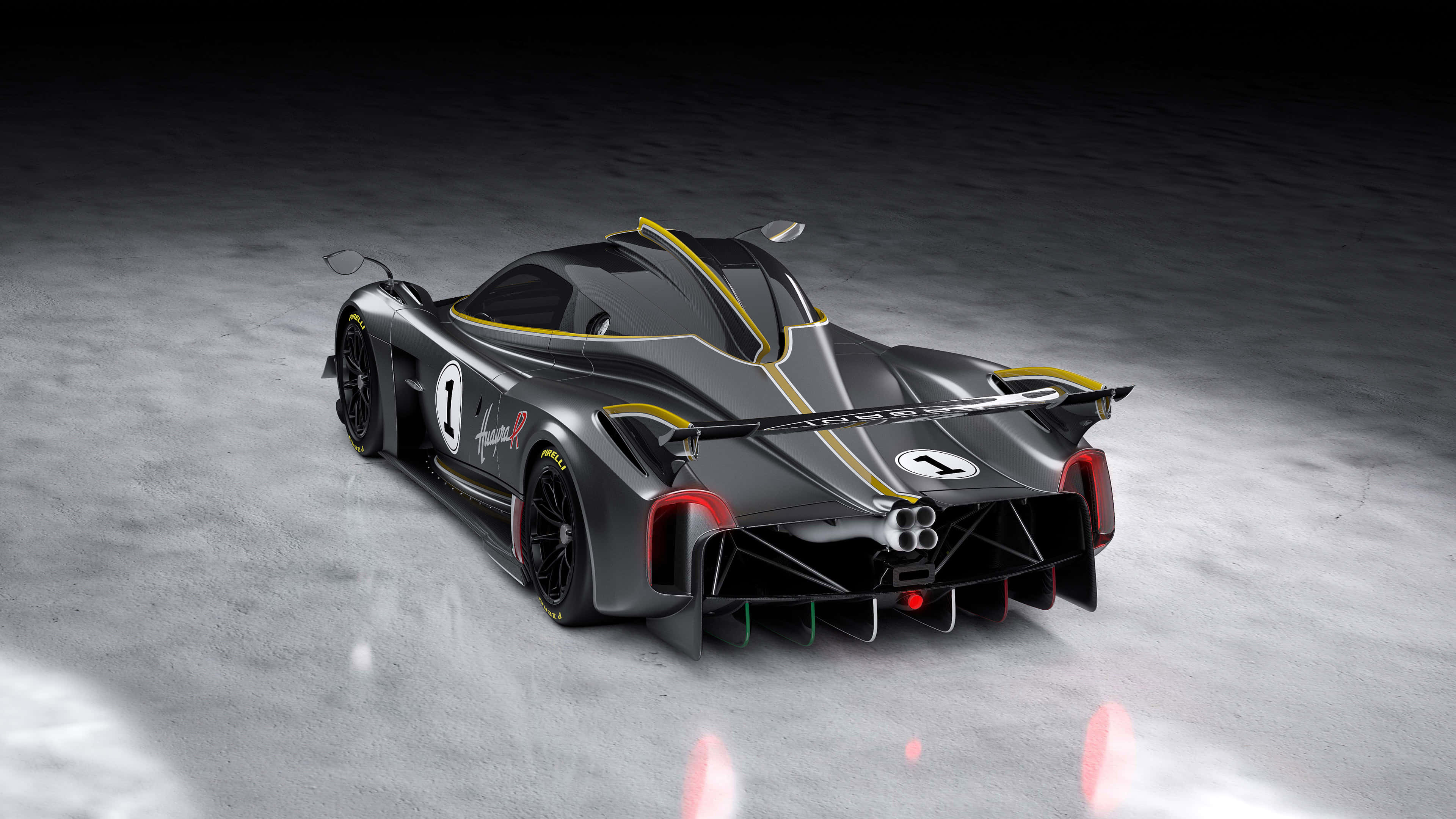 Pagani Huayra, black, yellow accents, 4K Desktop Wallpaper