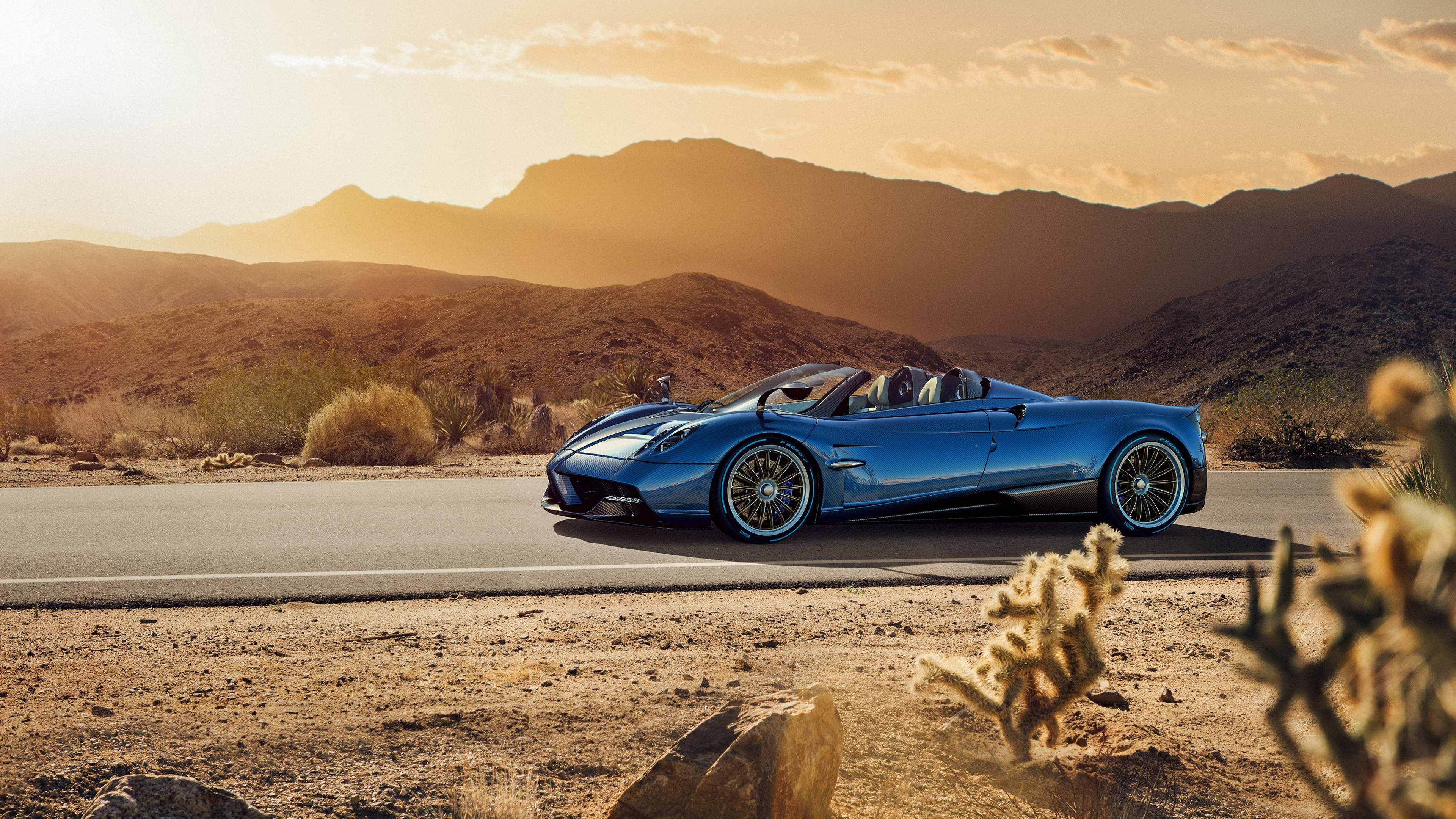 Pagani Huayra, blue, convertible, 4K Desktop Wallpaper