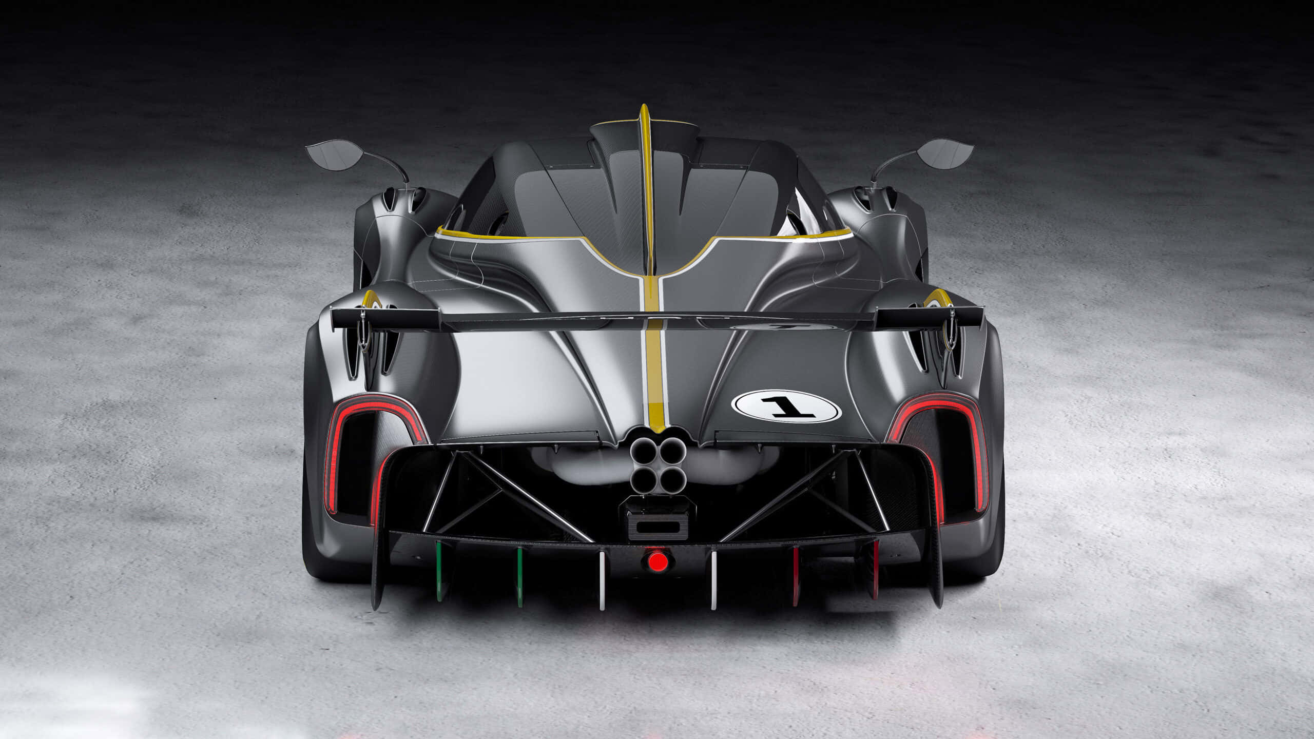 Pagani Huayra, black hypercar, gold accents, 2K Desktop Wallpaper