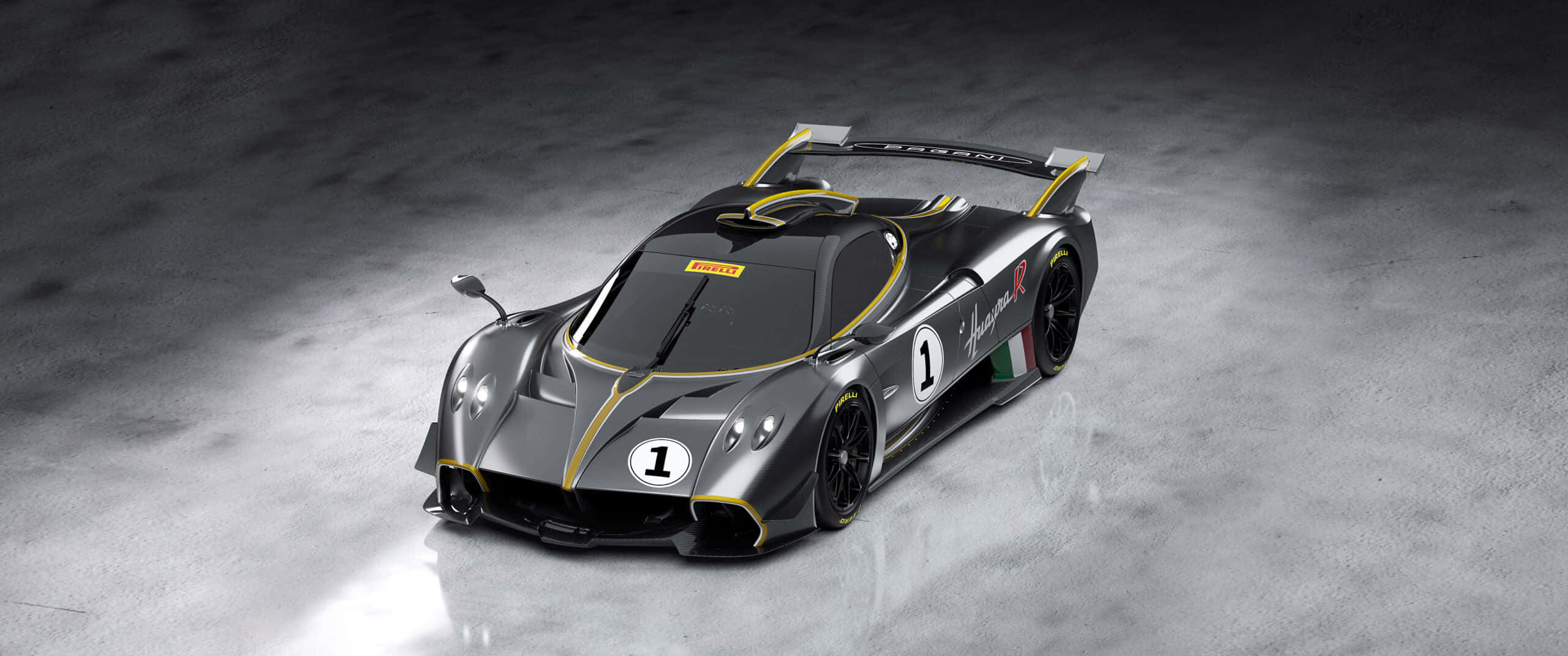 Pagani Huayra, silver, yellow, 2K Desktop Wallpaper