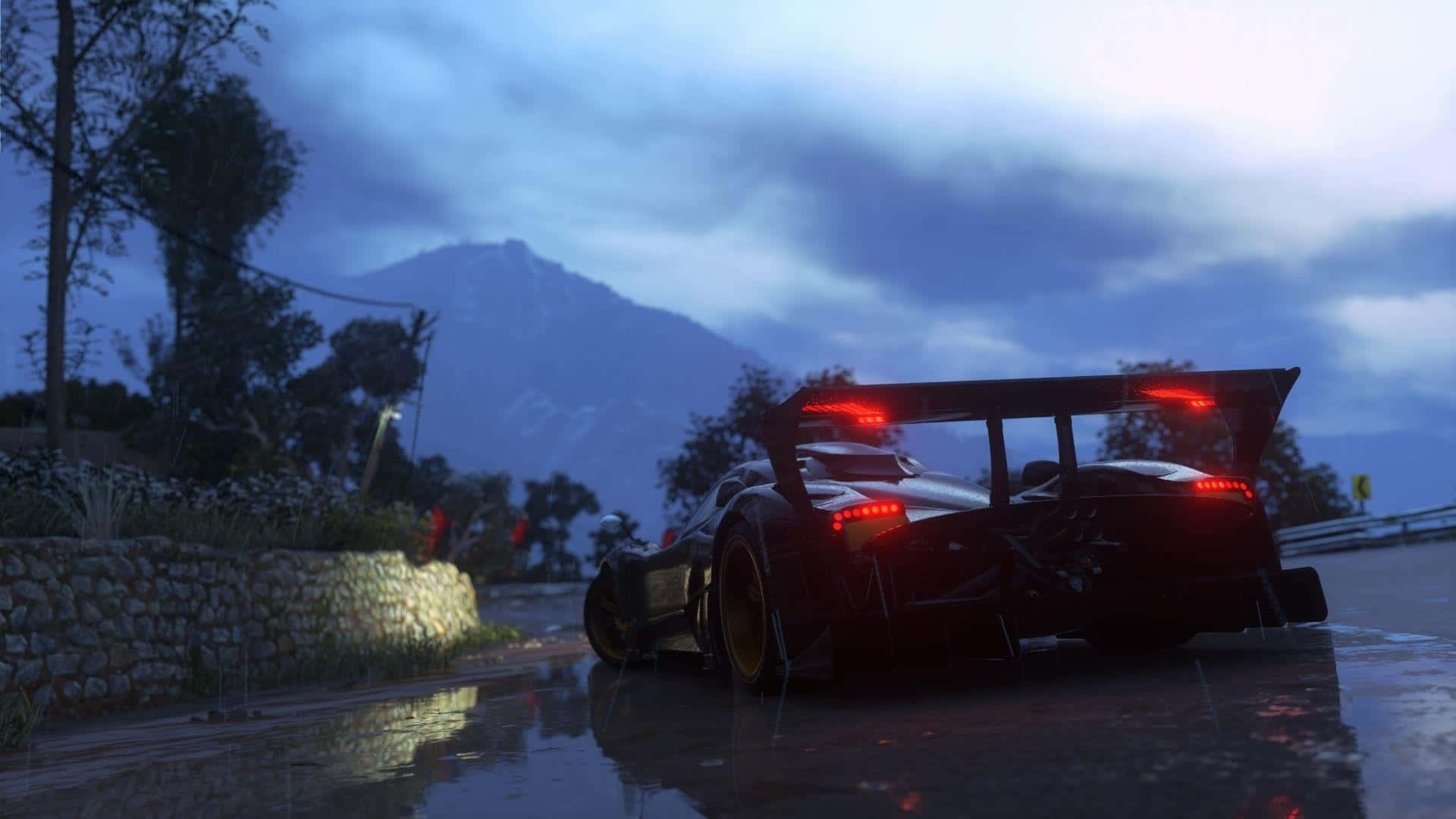 Pagani Huayra, sleek black race car, glowing red taillights, Full HD Desktop Wallpaper