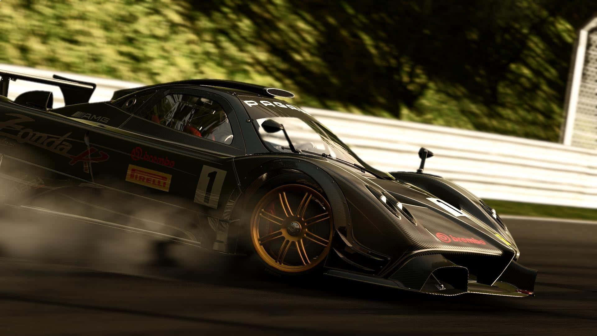 Pagani Huayra, black racing car, gold rims, Full HD Desktop Wallpaper