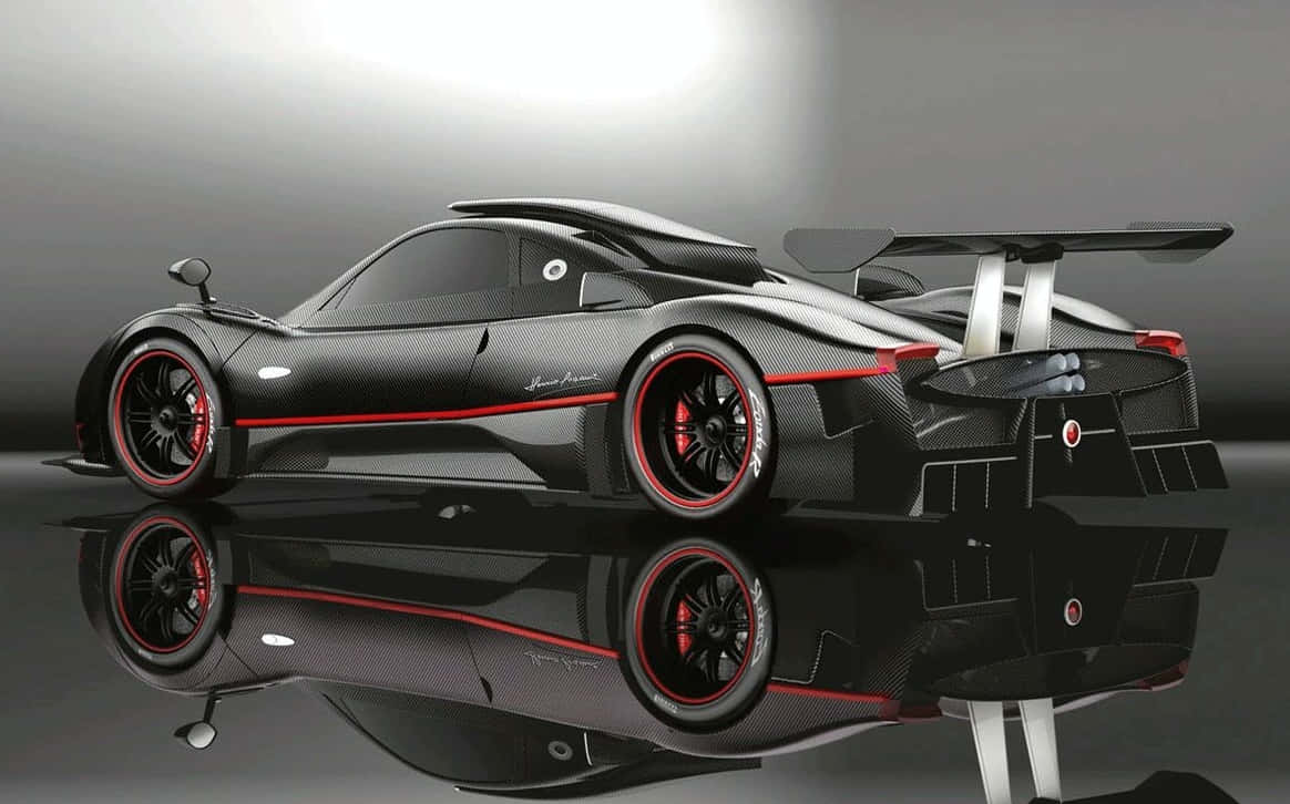 Pagani Huayra, black carbon fiber, red accents, SD Desktop Wallpaper