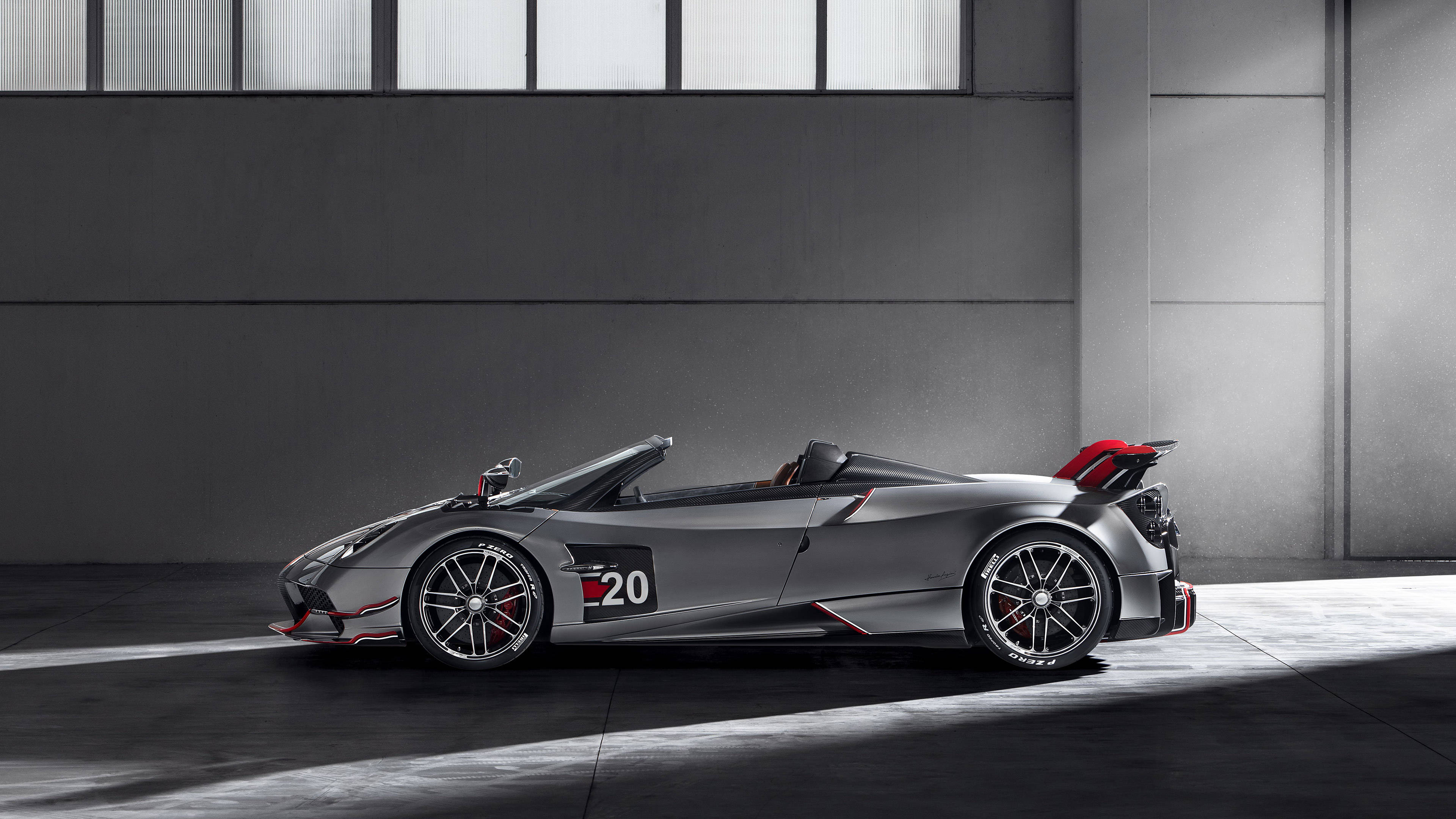 Pagani, silver, red accents, 4K Desktop Wallpaper
