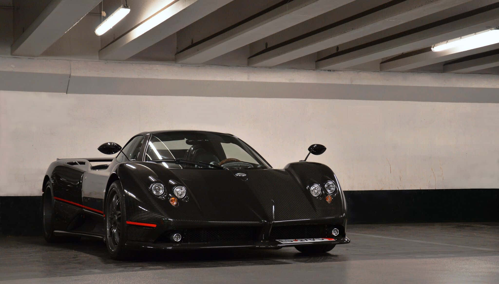 Pagani Zonda C12 Roadster, black, red accents, Full HD Desktop Wallpaper