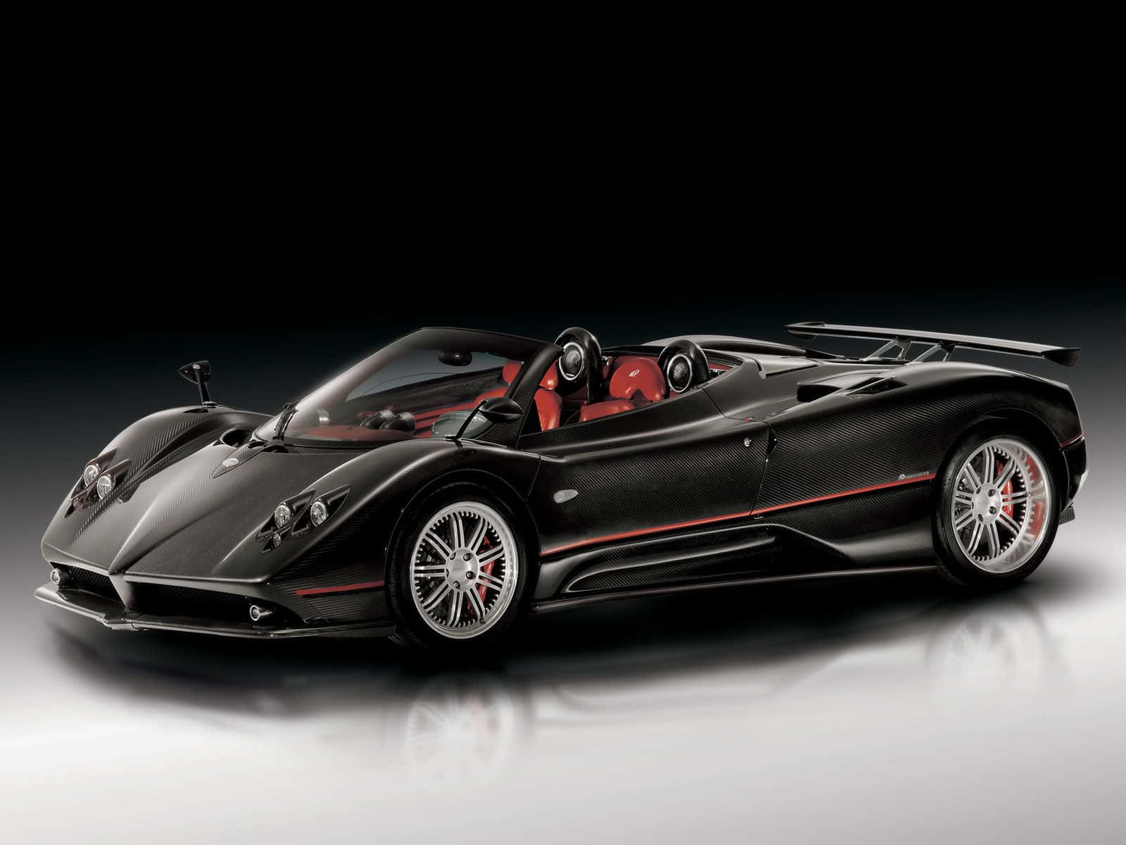 Pagani Zonda C12 Roadster, black, red interior, HD Desktop Wallpaper