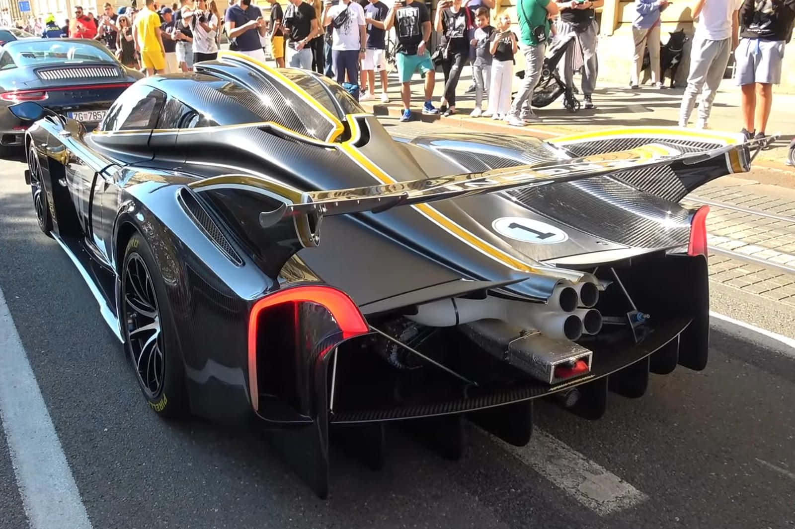 Pagani Zonda C12 Roadster, black and yellow, quad exhausts, HD Desktop Wallpaper