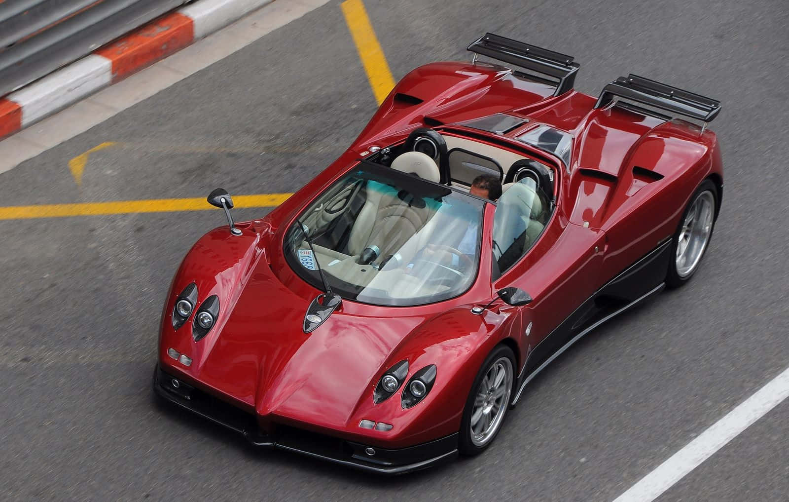 Pagani Zonda C12 Roadster, glossy red, racetrack, HD Desktop Wallpaper
