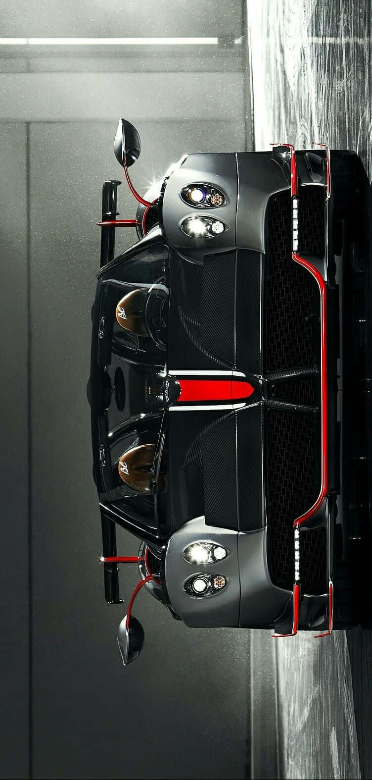 Pagani Zonda C12 Roadster, sleek black and red hypercar, minimalist garage, HD Phone Wallpaper