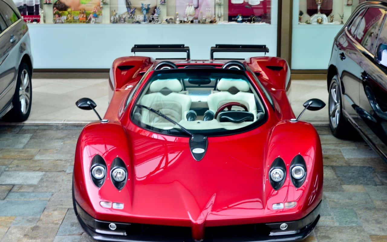 Pagani Zonda C12 Roadster, glossy red, white interior, HD Desktop Wallpaper