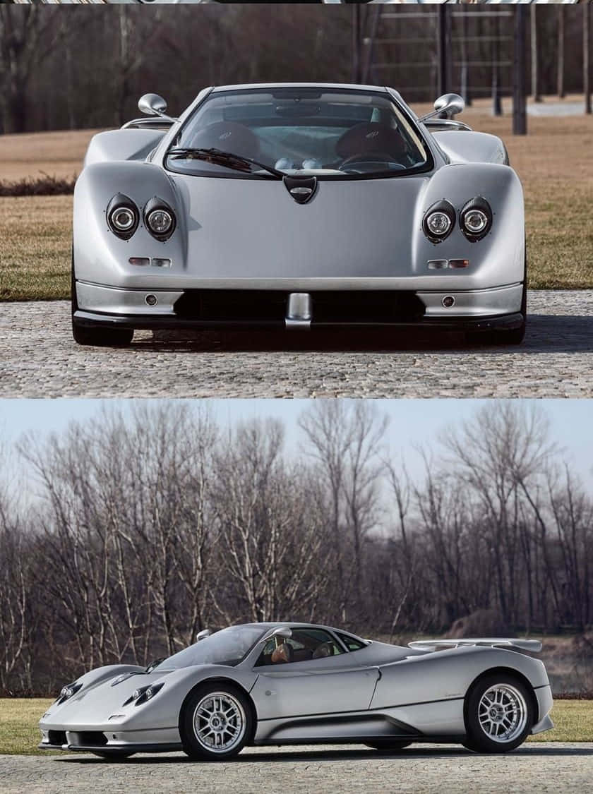 Pagani Zonda C12 Roadster, silver, cobblestone path, SD Phone Wallpaper