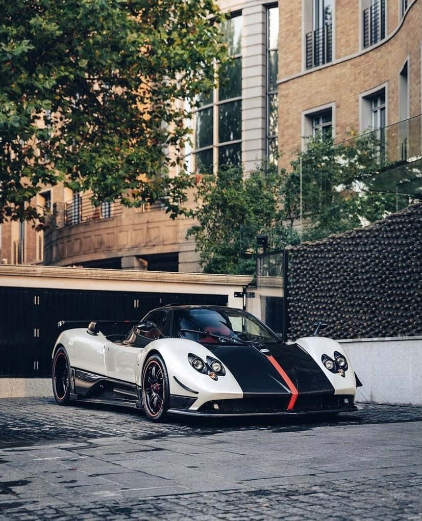 Pagani Zonda C12 Roadster, white and black, red accents, SD Phone Wallpaper