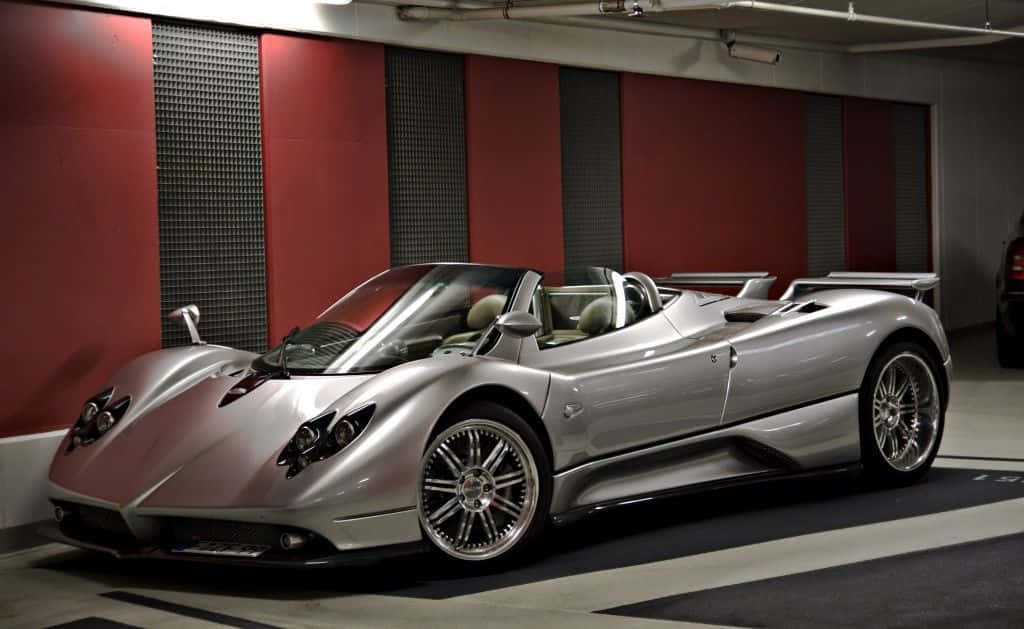 Pagani Zonda C12 Roadster, silver, modern garage, SD Desktop Wallpaper