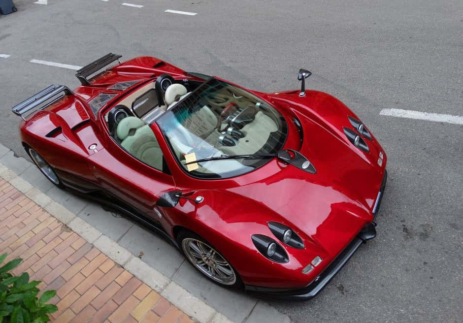 Pagani Zonda C12 Roadster, glossy red, street, SD Desktop Wallpaper
