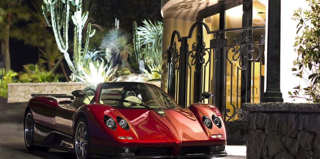 Pagani Zonda C12 Roadster, glossy red, night, SD Desktop Wallpaper