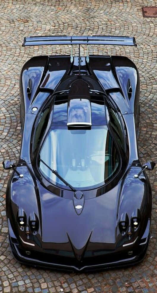 Pagani Zonda C12 Roadster, black, cobblestone street, SD Phone Wallpaper