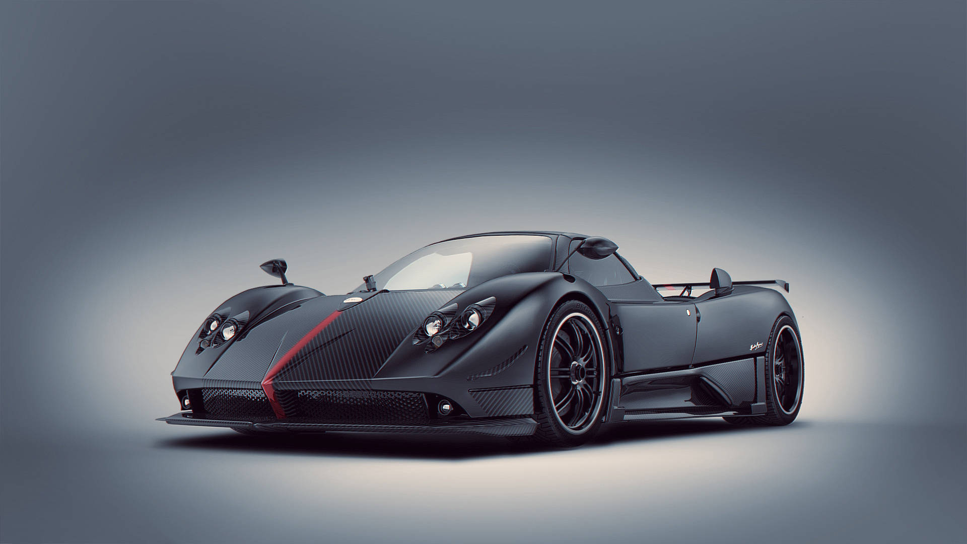 Pagani Zonda F, matte black, red accent stripe, Full HD Desktop Wallpaper