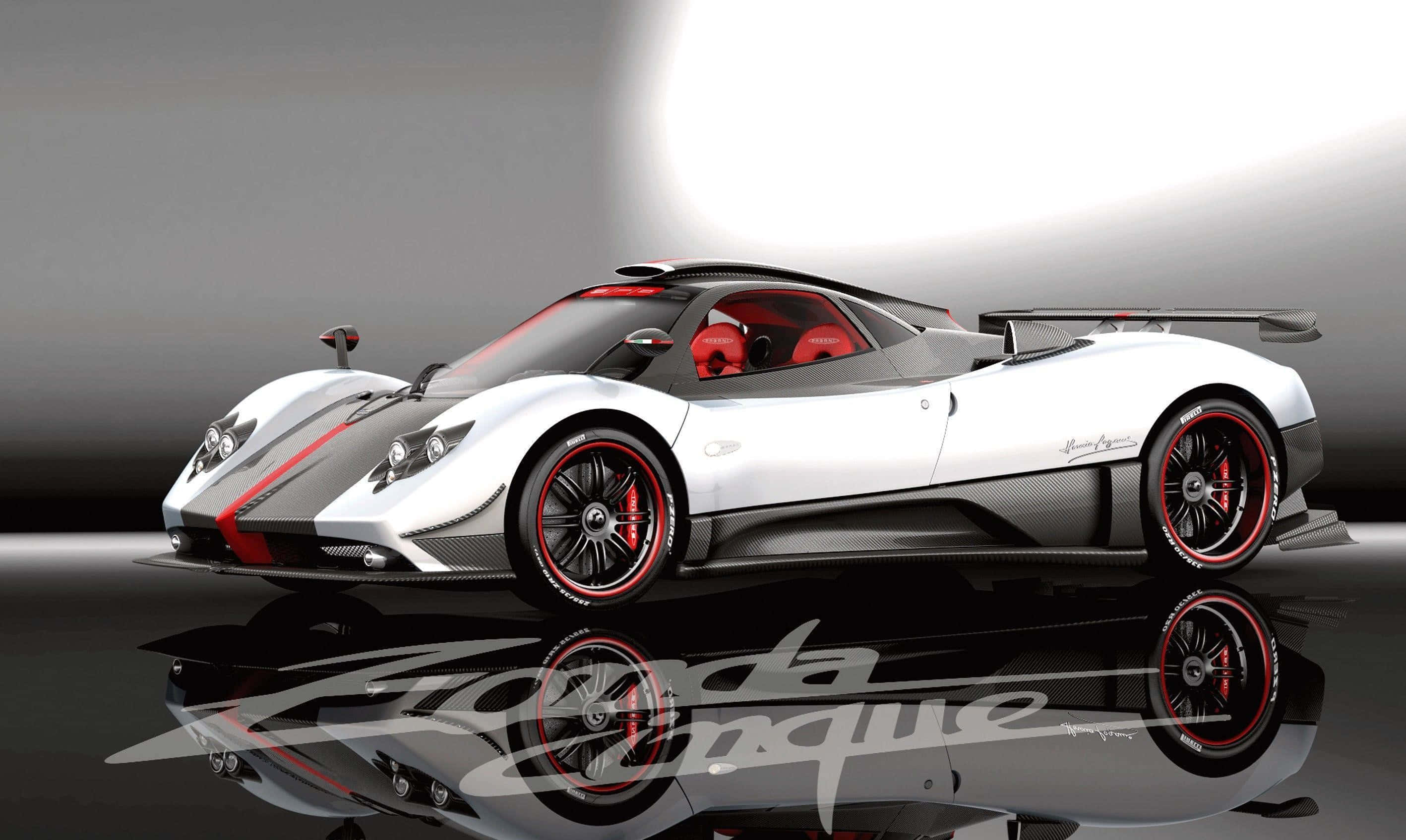 Pagani Zonda F, white and red, black accents, 2K Desktop Wallpaper