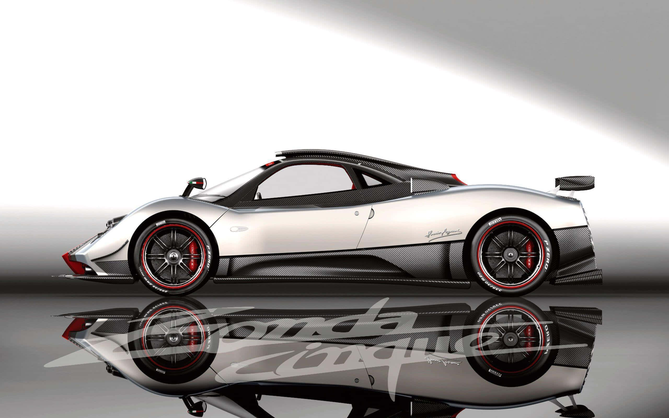 Pagani Zonda F, silver, red accents, 2K Desktop Wallpaper