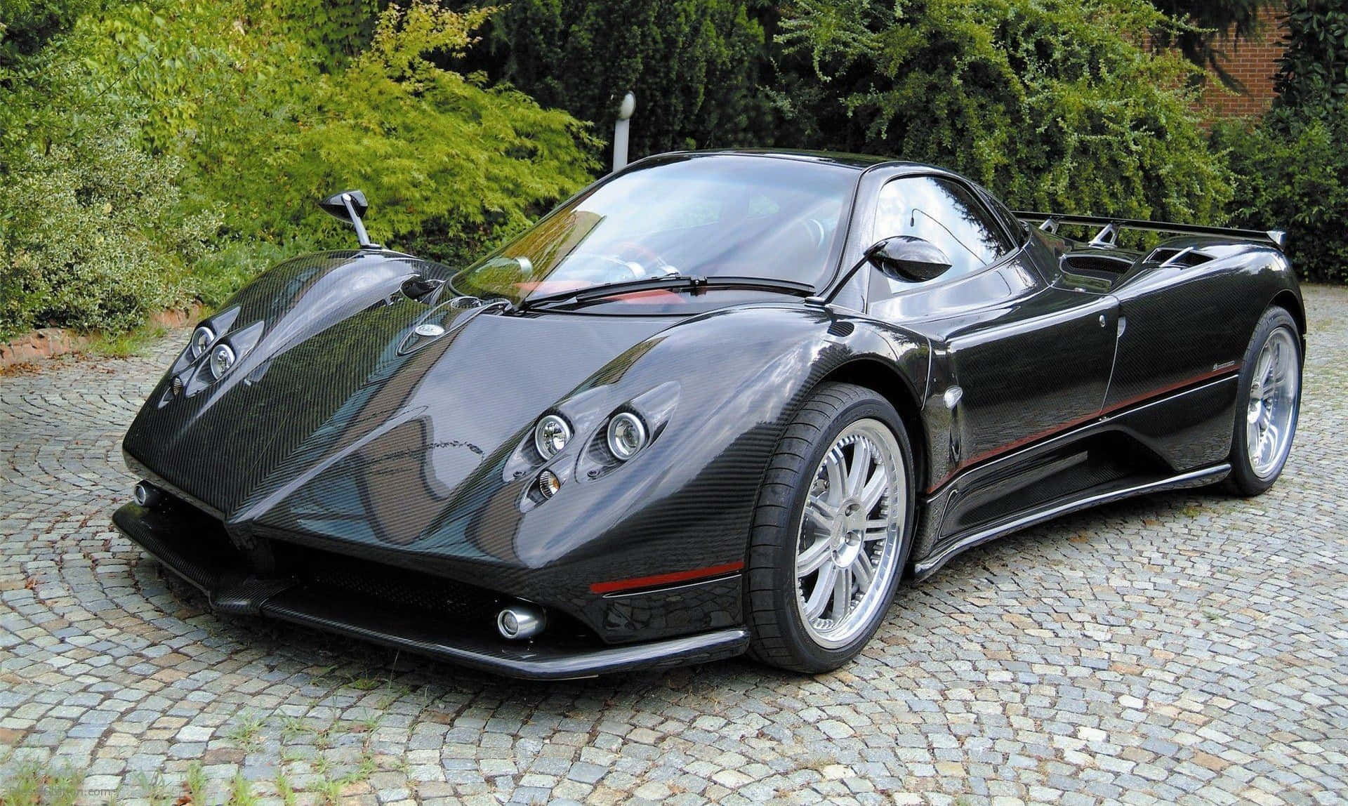 Pagani Zonda F, sleek black, carbon fiber details, Full HD Desktop Wallpaper