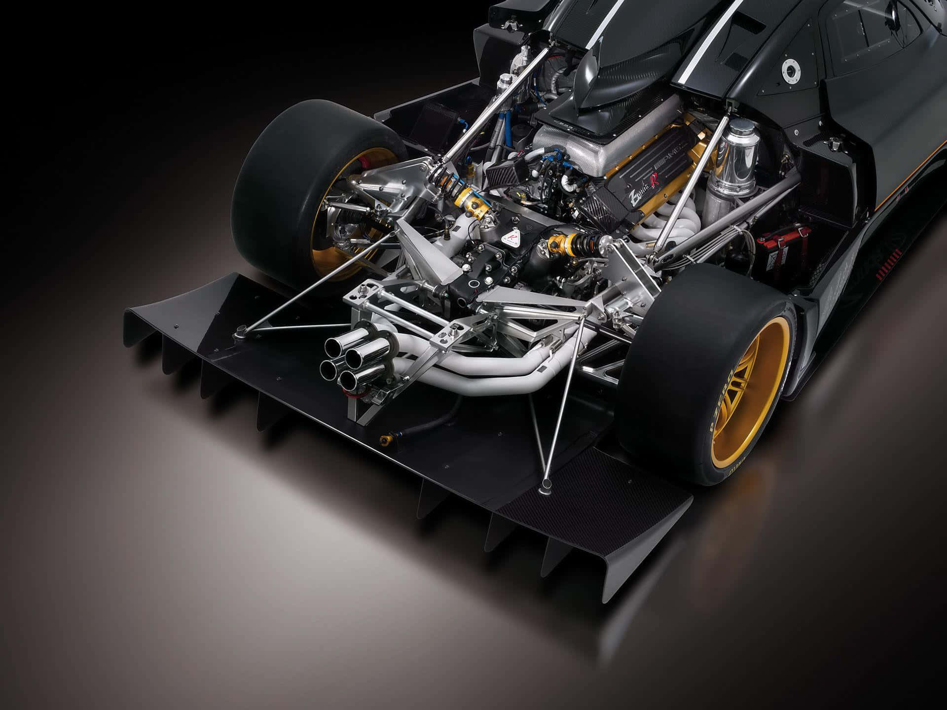 Pagani Zonda R, exposed engine, gold wheels, Full HD Desktop Wallpaper