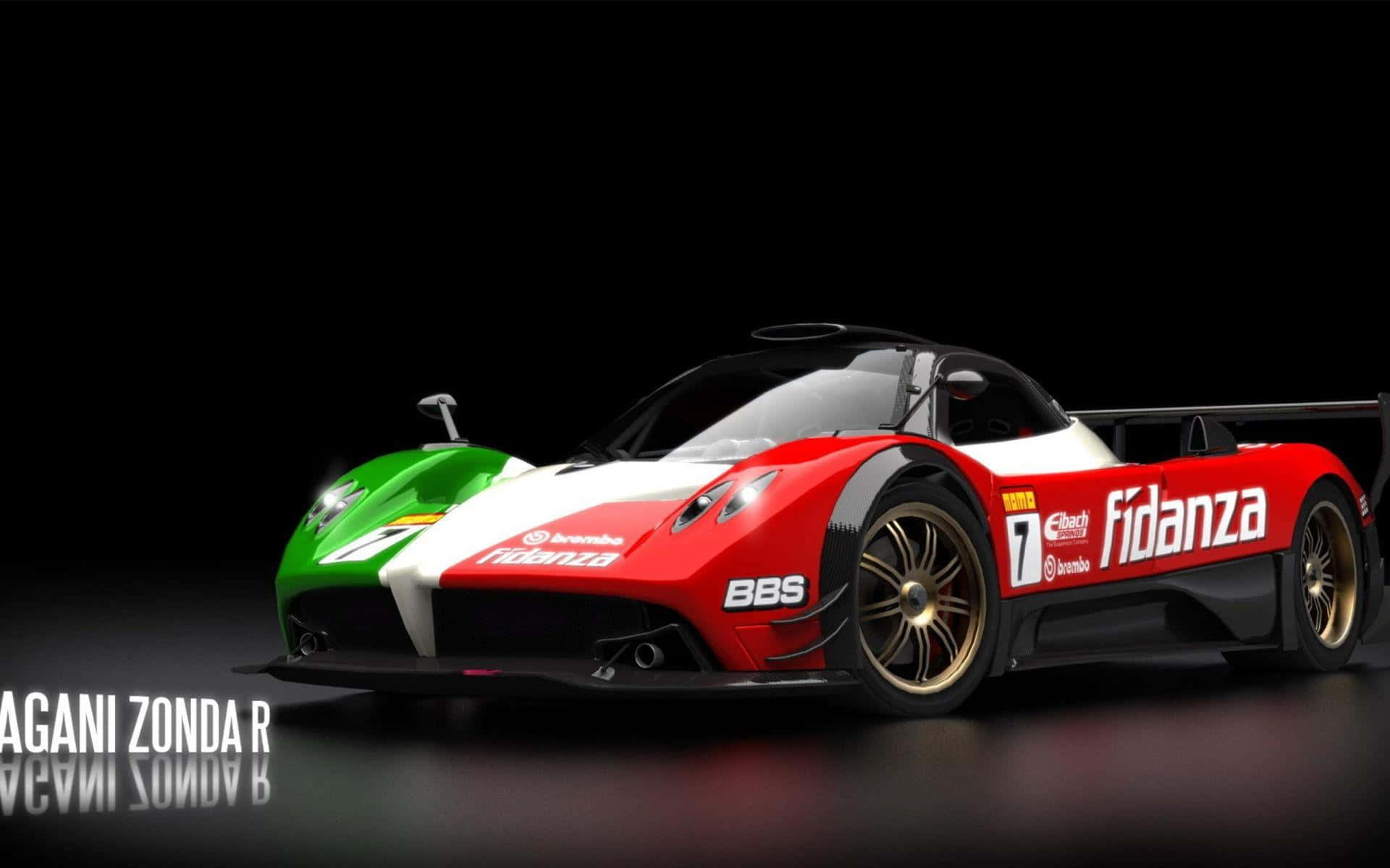 Pagani Zonda R, red white and green livery, studio lights, Full HD Desktop Wallpaper