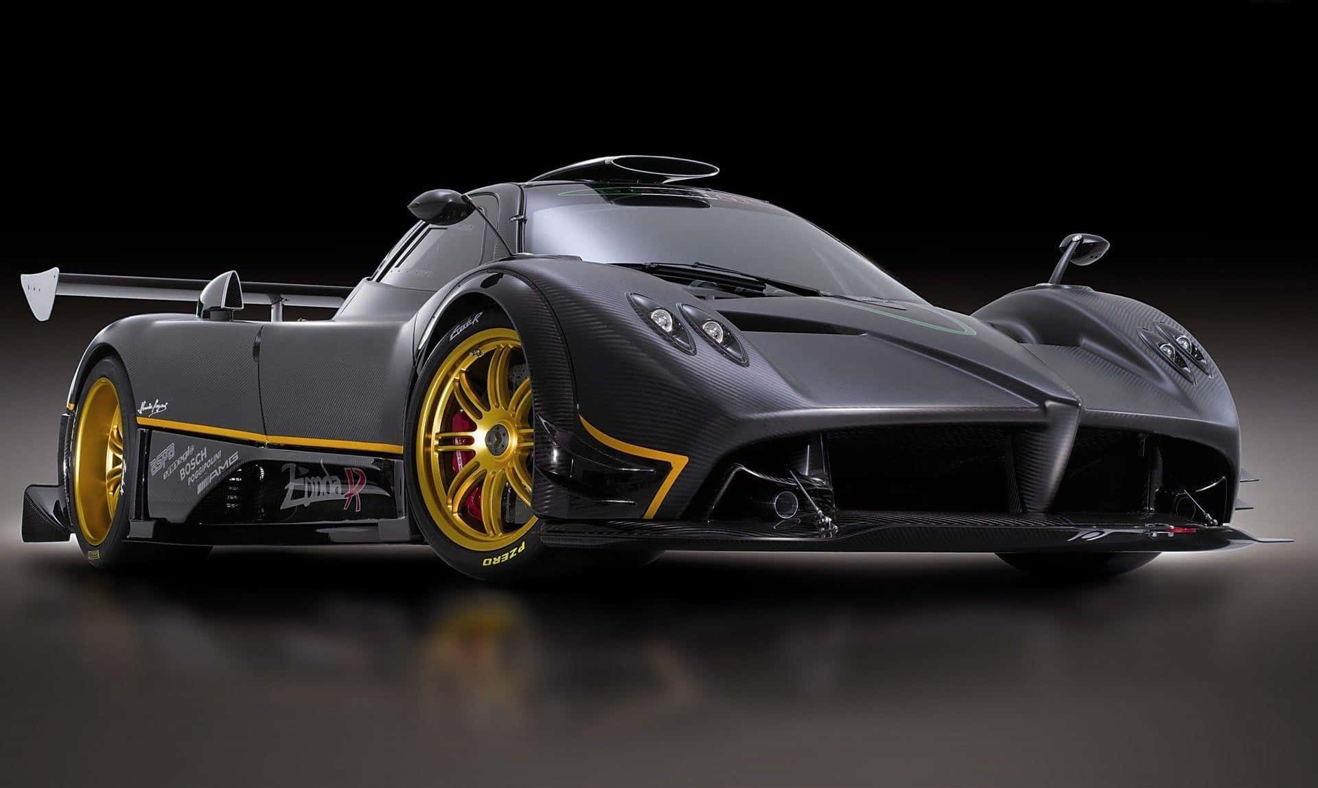 Pagani Zonda R, matte black, gold accents, Full HD Desktop Wallpaper