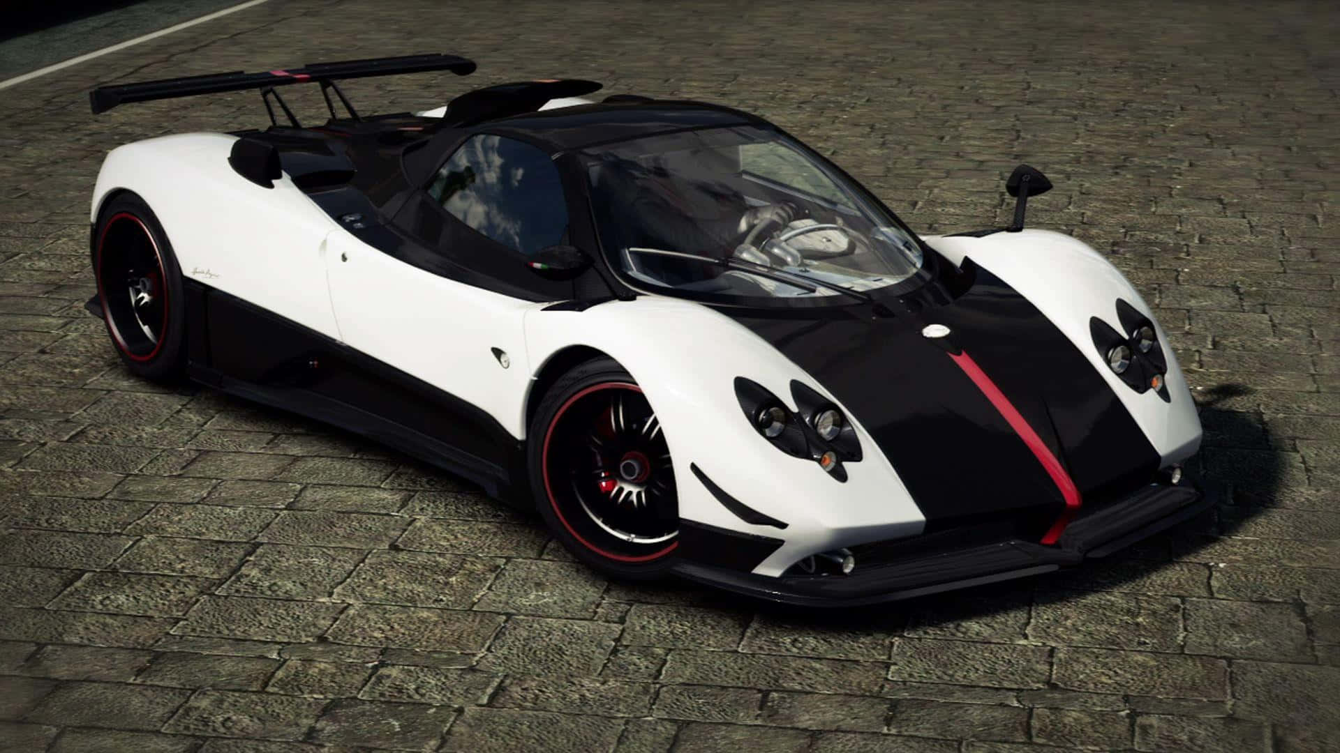Pagani Zonda R, white and black, red accents, Full HD Desktop Wallpaper