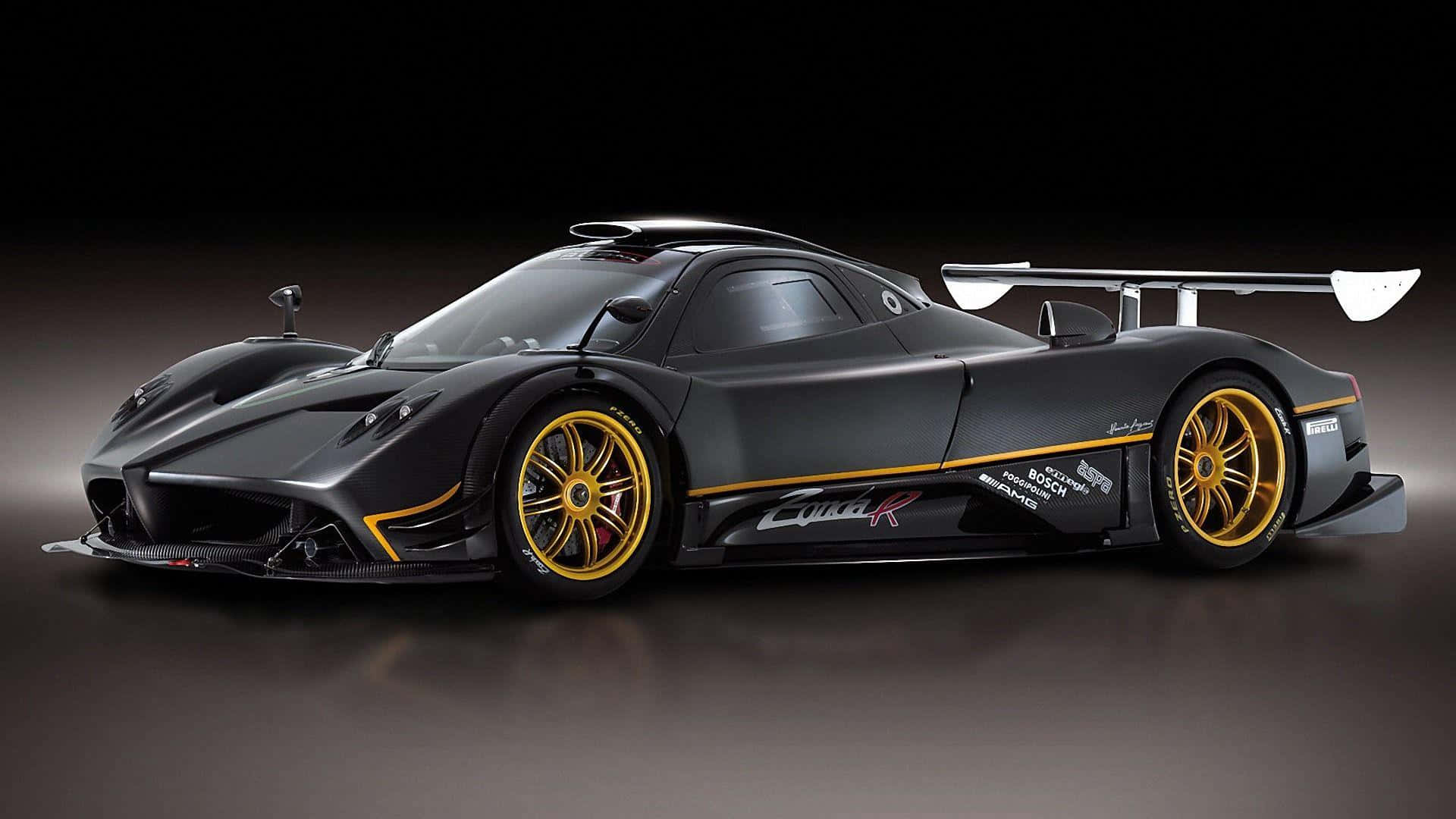 Pagani Zonda R, matte black, gold accents, Full HD Desktop Wallpaper
