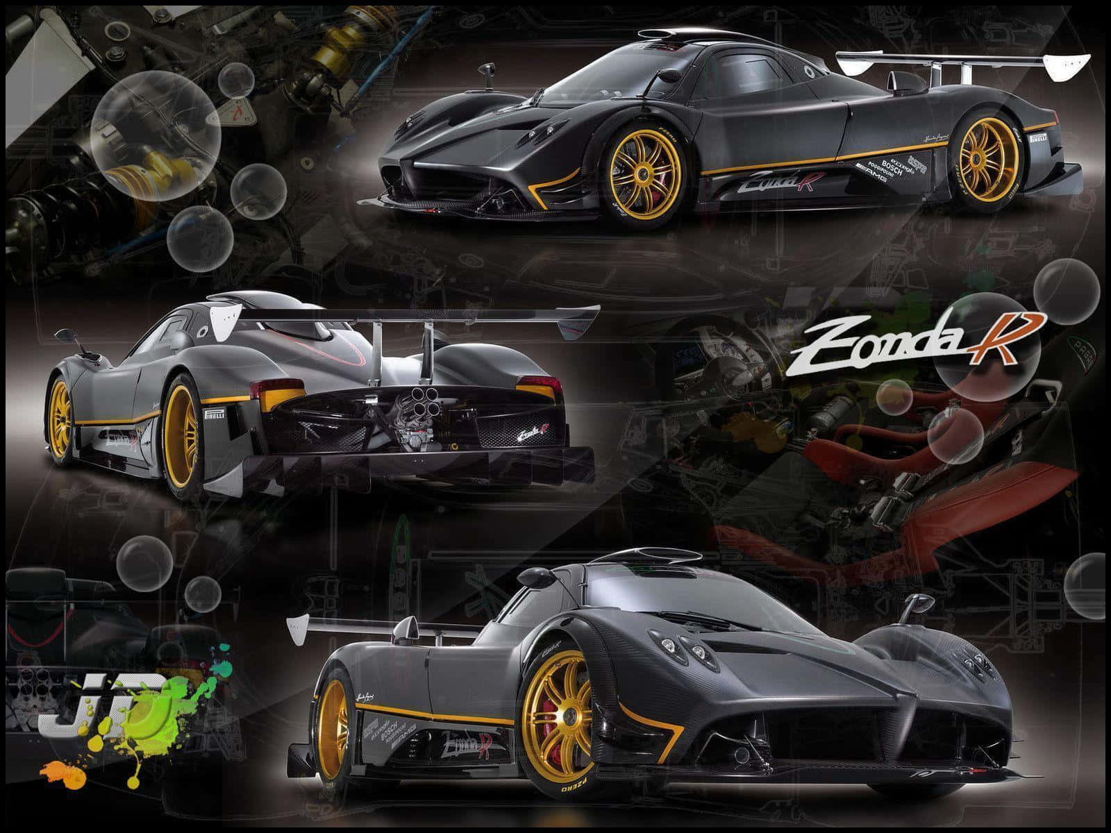 Pagani Zonda R, black, gold accents, HD Desktop Wallpaper