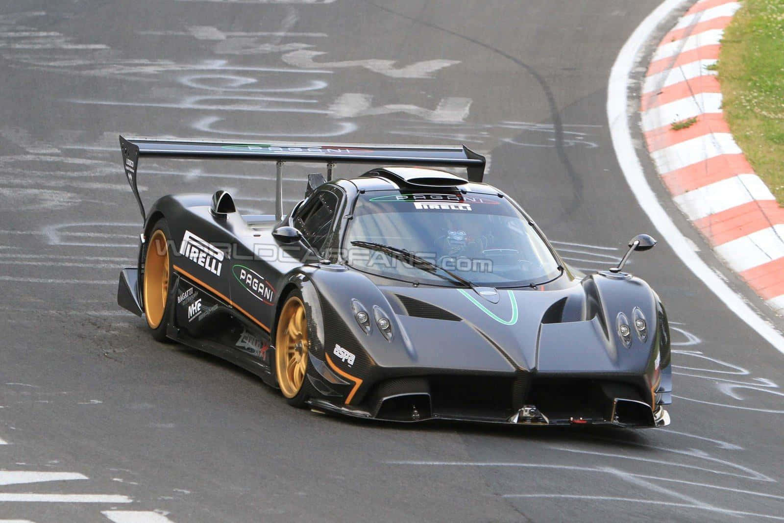 Pagani Zonda R, black, gold wheels, HD Desktop Wallpaper