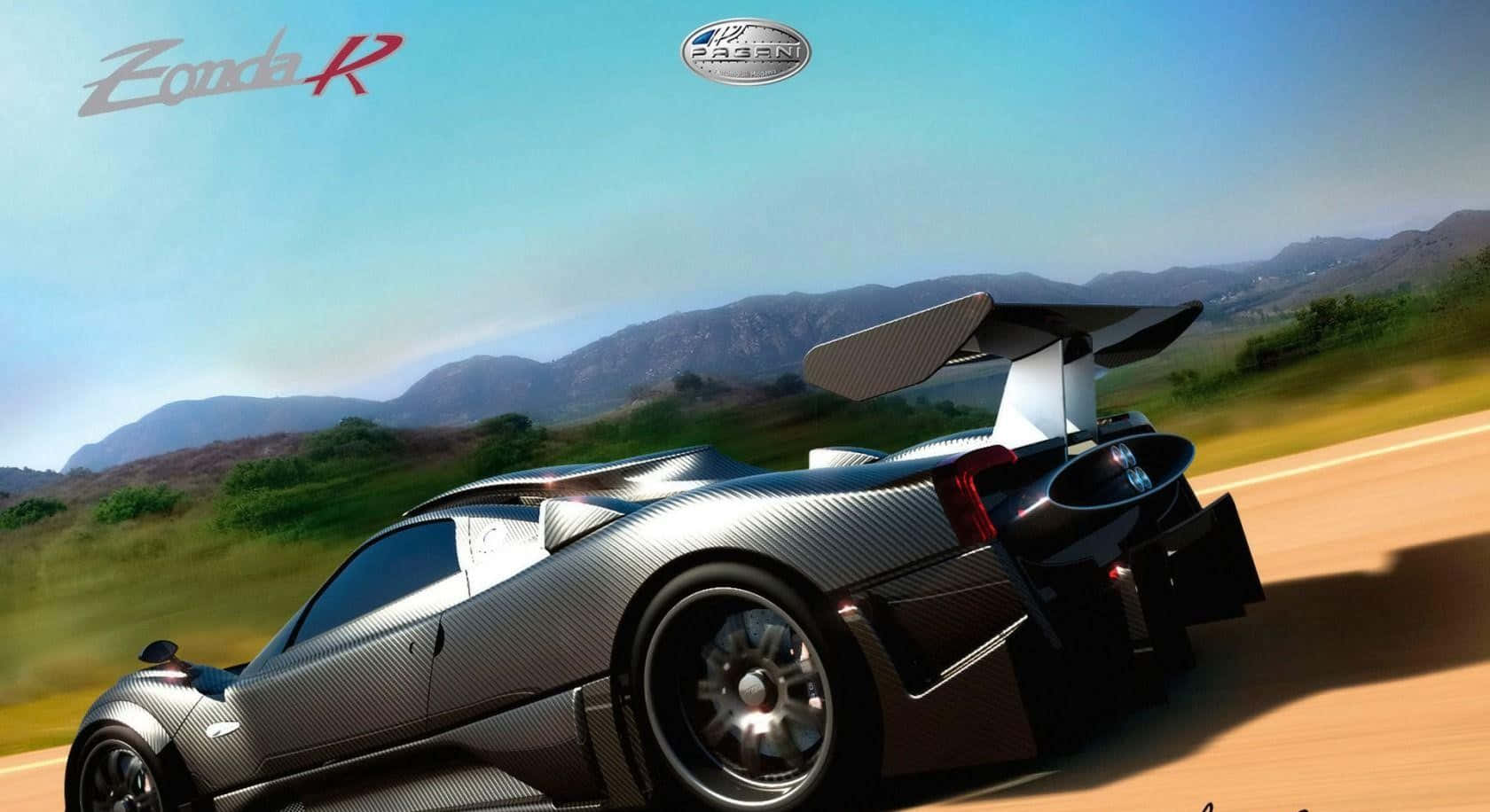 Pagani Zonda R, silver carbon fiber, desert road, HD Desktop Wallpaper