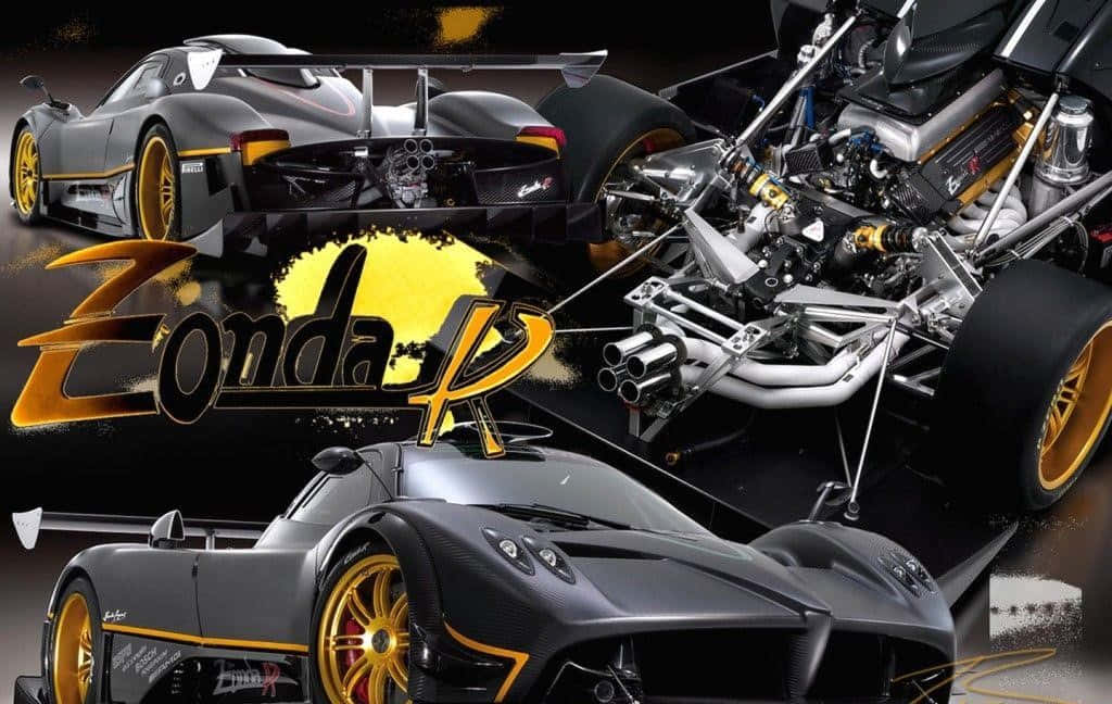 Pagani Zonda R, sleek black, gold accents, SD Desktop Wallpaper