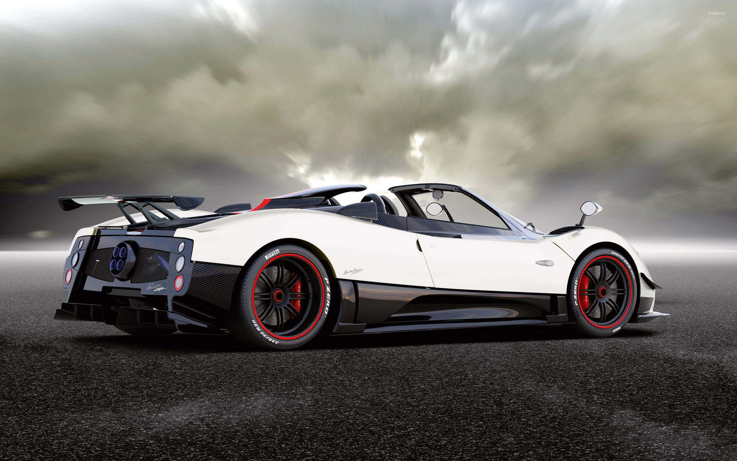 Pagani Zonda R, white, red accents, 2K Desktop Wallpaper