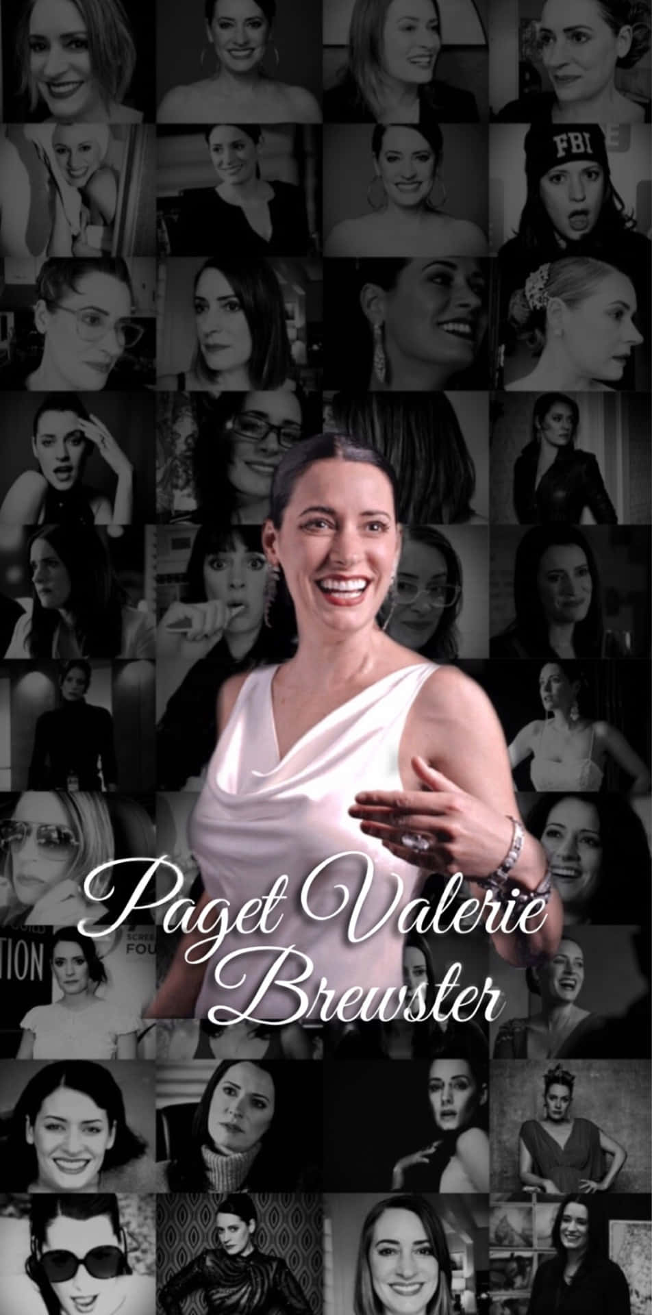 Paget Brewster, white dress, black and white facial expressions, Full HD Phone Wallpaper